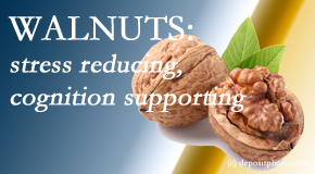 Yorkville Chiropractic and Wellness Centre shares a picture of a walnut which is said to be good for the gut and lower stress.